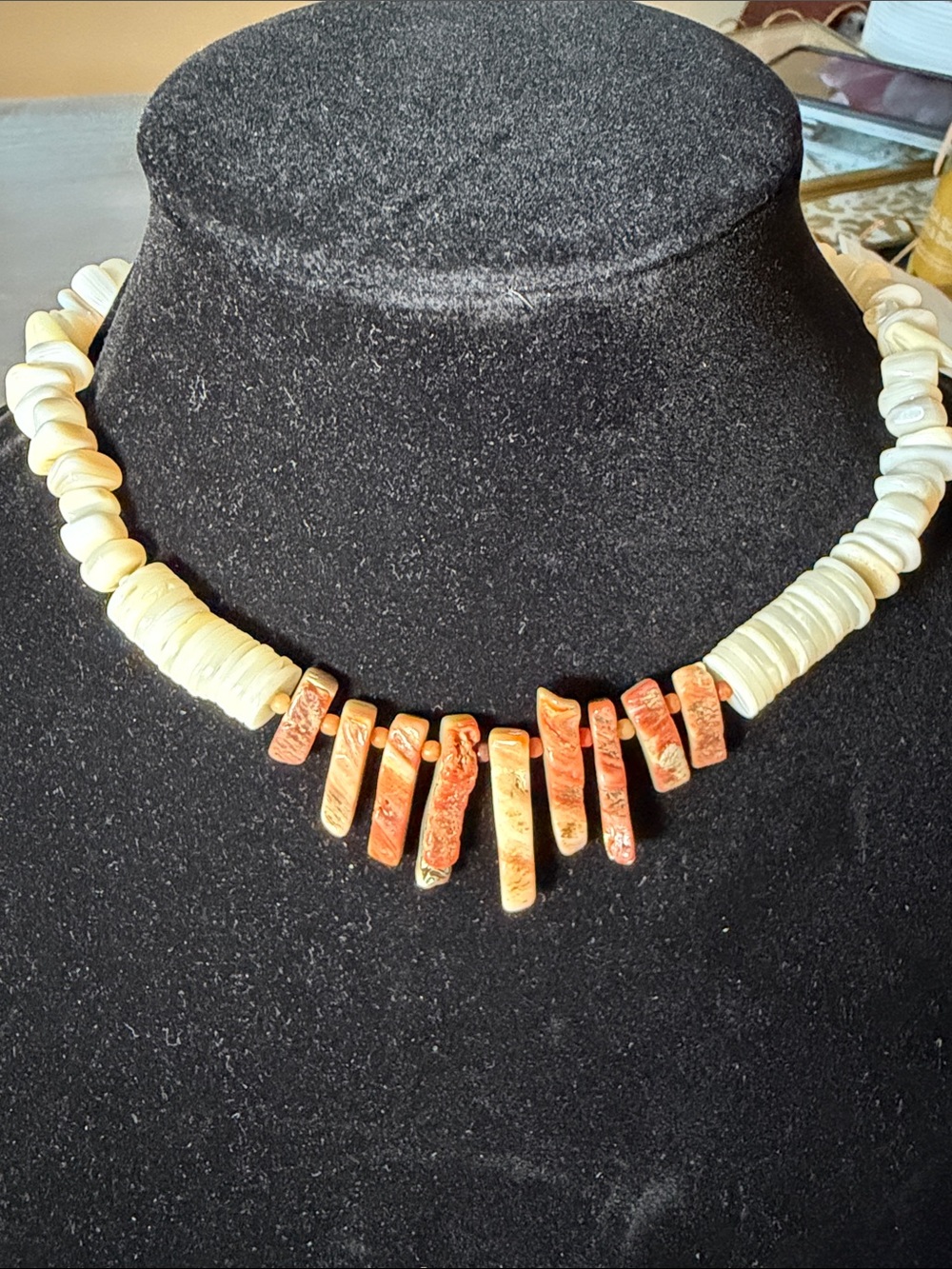 Handmade Cream and Coral Beaded Statement Necklace